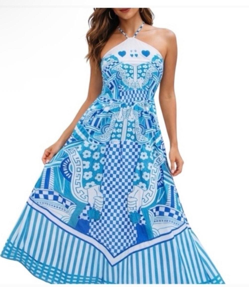 Celina Moon Queen of Hearts Halter Maxi Dress